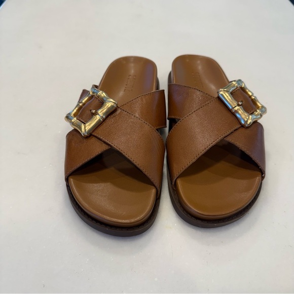 SCHUTZ Enola Crisscross Buckle CAMEL Leather Sandals Slides Women's 7 NEW! - Picture 3 of 10